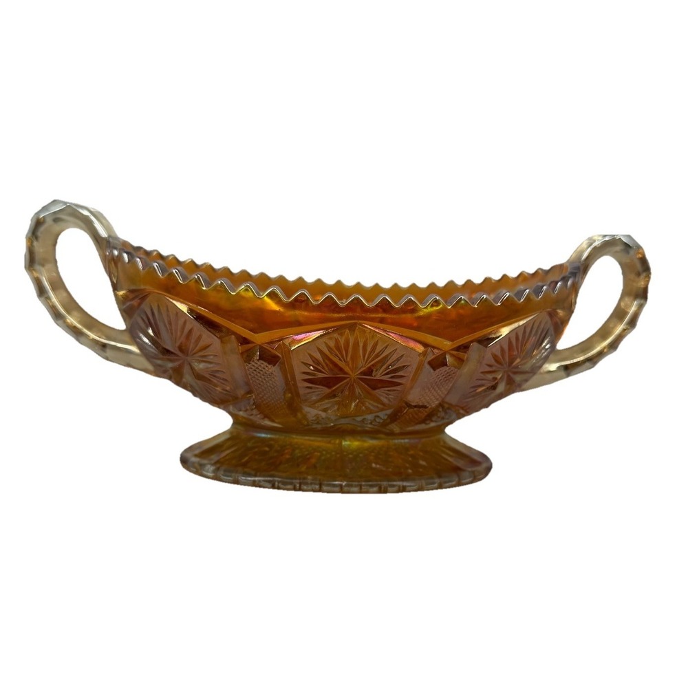 Vtg Star‎ & File Imperial  MARIGOLD CARNIVAL GLASS 2 Handled Footed Bowl Dish